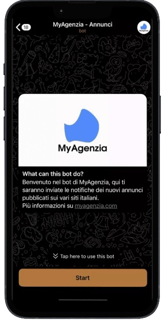 Anteprima bot telegram per gli annunci immobiliari in tempo reale